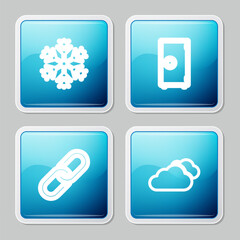 Set line Snowflake, Safe, Chain link and Cloud icon. Vector