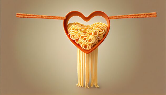 Naklejki Love Concept Instant noodle Chopped chopsticks Heart shape ramen tasty chopstick food creative freshness idea asia design japanese isolated motion ingredient quick close culture eatery chinese
