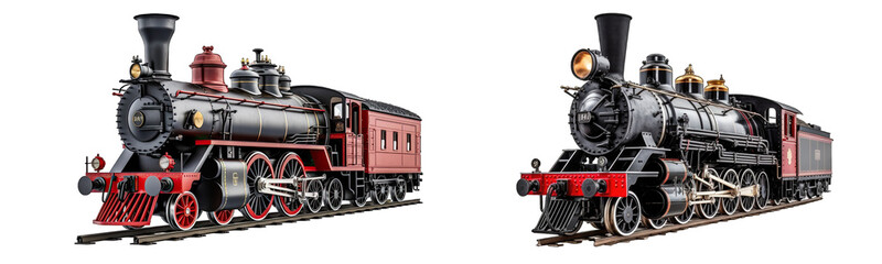 Naklejka premium Collection of locomotives on a white or transparent background generative ai