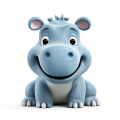 Cute Cartoon Hippo Character Isolated on a White Background