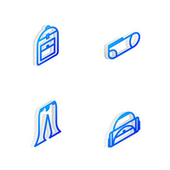 Set Isometric line Sport socks, Backpack, Pants and bag icon. Vector