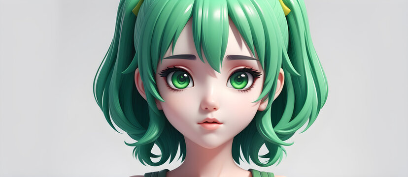 Cute Anime Girl 3D Art Animated Graphic, Banner Website Design Gift Card Background - ai generated