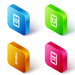 Set Isometric line Phone repair service, Mobile with shield, Screwdriver and Dead mobile icon. Vector