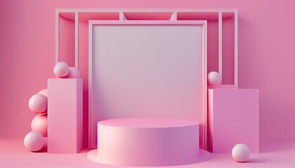 abstract pink color geometric shape background modern minimalist mockup podium splay showcase minimal dais box isometric pastel construction business fashion interior catalog illustration wall