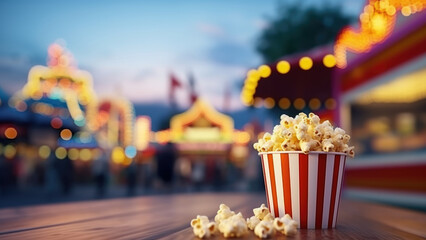 Image of popcorn in an amusement park and movie theater.