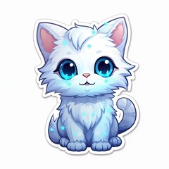 Fototapeta premium Christmas emoji sticker with white kitten, cute cat. Cartoon emoticon with a kitten. Bioluminescent cat. Collection of Christmas emoticons and logos. Collection of bioluminescent stickers. Generative 