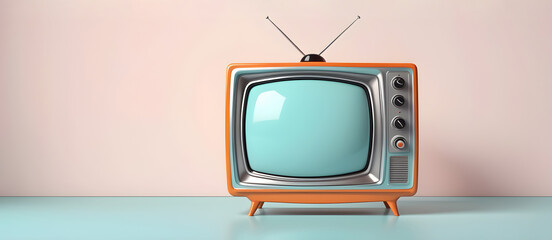 Cute Retro TV Television 3D Art Animated Graphic, Banner Website Design Gift Card Background - ai generated