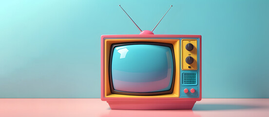 Cute Retro TV Television 3D Art Animated Graphic, Banner Website Design Gift Card Background - ai generated