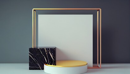 Minimal 3d rendering scene podium abstract background Geometric shape dais display stage design product modern template platform empty three-dimensional space racked wall show showcase fashion