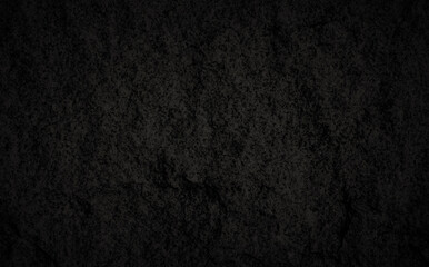 Close-up of a dark gray, almost black, solid fine-grained granite rock surface texture, front view. Abstract full frame natural textured background in black and white with copy space.