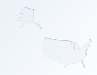 Light gray map of the United States of America (USA, America) on almost white background. Modern and stylish paper cut out effect.