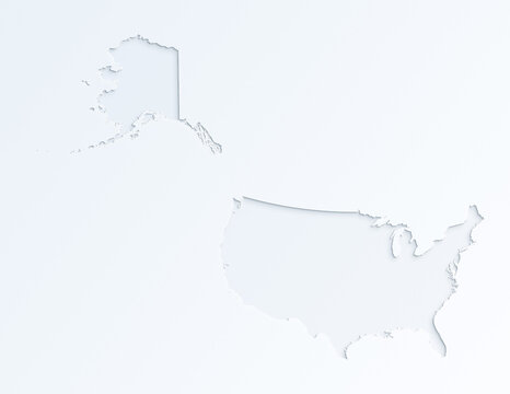 Light gray map of the United States of America (USA, America) on almost white background. Modern and stylish paper cut out effect.