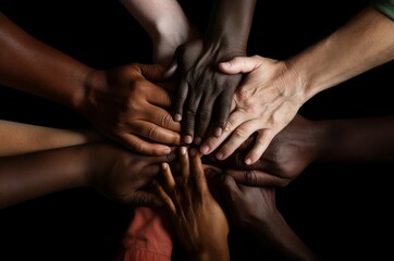 Group hands together. Trust unity. Generate Ai