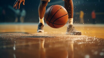 a basketball on the court - obrazy, fototapety, plakaty