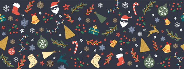 Christmas seamless pattern, pastel palette, vector illustration, classic, cute
 - obrazy, fototapety, plakaty