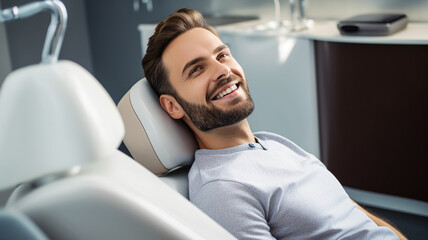 A man lies at the dentist and smiles