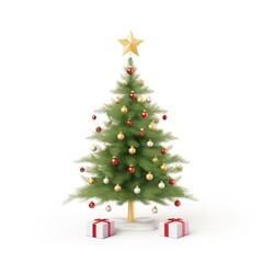 Naklejka na ściany i meble Christmas decorated tree. Festive Christmas colorful tree on white background