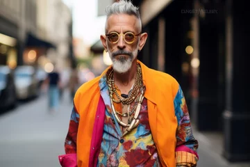 Foto op Canvas Mature handsome Indian man wearing colorful clothes and sunglasses in the city © Igor