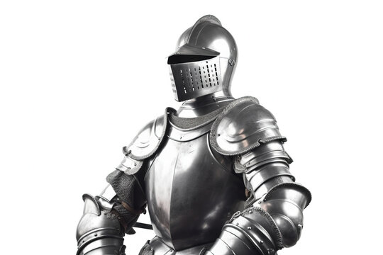 Metallic Medieval Knight Armor, Isolated On A White Background, generative ai