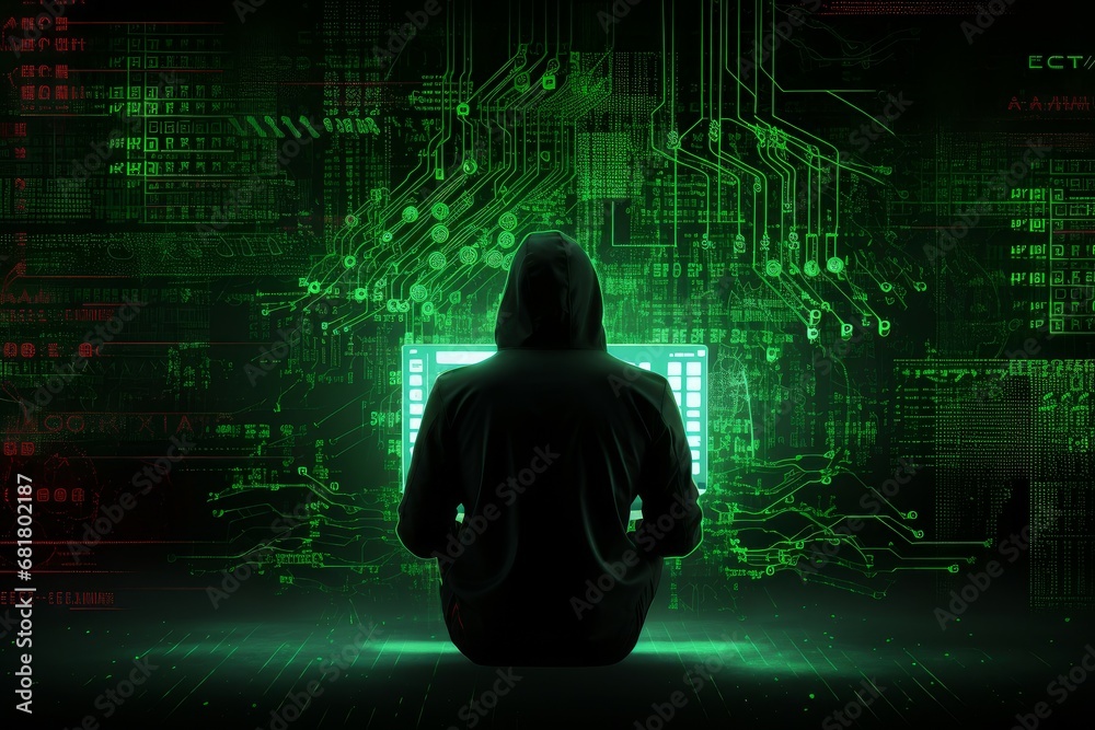 Poster intricate hacker mockup background. coding security. generate ai