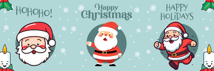 Holiday Cartoon Character, Cute Santa Claus, Stars in Our Collection Christmas Banner. Send Warm Wishes of Merry Christmas and a Happy New Year with Our Greeting Card this Winter Season