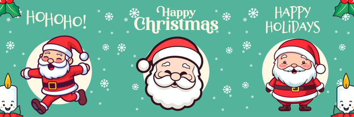 Cute Santa Claus in Christmas Banner. Merry Xmas and Happy New Year Card