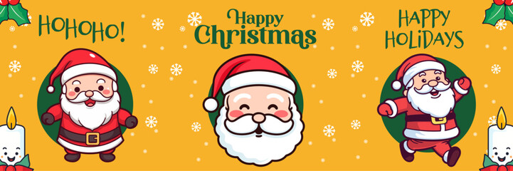 Merry Xmas and Happy New Year Card with Cute Santa Claus Christmas Banner