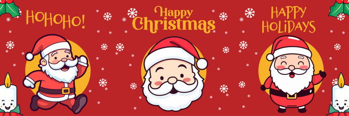 Celebrate the Winter Season with Our Collection Christmas Banner Featuring a Cute Santa Claus. Send a Merry Christmas and Happy New Year Greeting Card with Our Holiday Cartoon Character