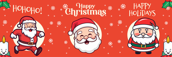 Cute Santa Claus Featured in Christmas Collection Banner, Wishing Merry Christmas and a Happy New Year, Greeting Card. Winter Season’s Holiday Cartoon Character
