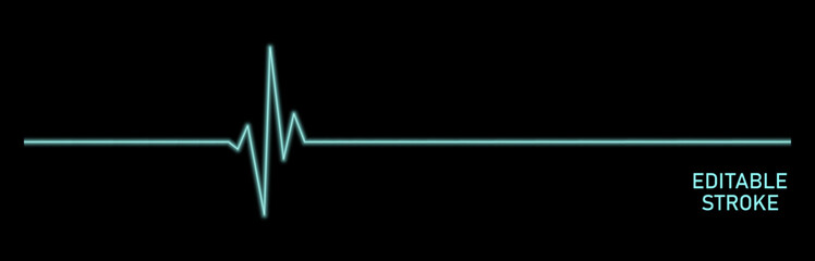 Editable stroke 3d heart diagram, neon EKG, cardiogram, heartbeat line vector design to use in healthcare, healthy lifestyle, medical laboratory, cardiology project. 