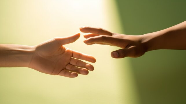 Two hands reaching out to each other, symbolizing connection, support, and unity.