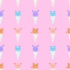 Cartoon animals seamless ice cream pattern for wrapping paper and fabrics and linens and kids clothes print