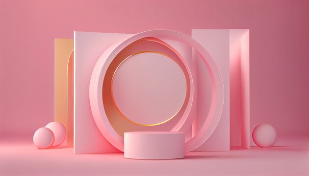 abstract pink color geometric shape background modern minimalist mockup podium splay showcase room show three-dimensional concept pastel minimal wall fashion empty blank product perspective floor