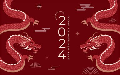 Lunar new year background, banner, Chinese New Year 2024 , Year of the Dragon. Traditional minimalist modern style - obrazy, fototapety, plakaty