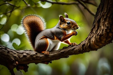 squirrel on a tree, A squirrel, a small and agile rodent, is captured in a moment of pure curiosity