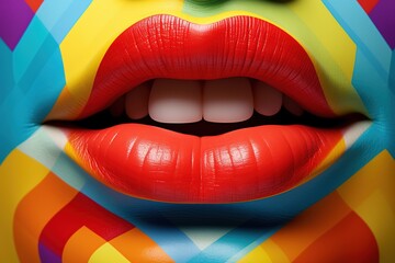 Close-up of beautiful female lips, Pop Art Concept, Ai Generated