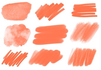 Trend apricot color markers and watercolor stripes on white background for wallpaper and stickers