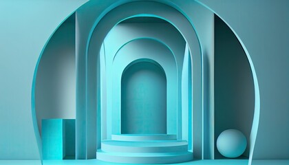 abstract blue geometric shape background modern minimalist mockup podium splay showcase 3d rendering minimalism frame room box decorate product space sale shop design stair stage business store