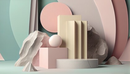 Mockup stone podium splay Cosmetic product presentation Minimal pastel color Background dais racked display design blank template empty three-dimensional object show modern abstract geometric