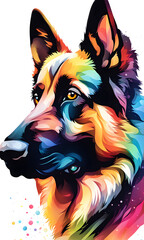 German Shepherd Colorful Watercolor Animal Artwork Digital Graphic Design Poster Gift Card Template