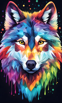 Wolf Colorful Watercolor Animal Artwork Digital Graphic Design Poster Gift Card Template
