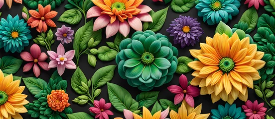 Foto auf Acrylglas Colorful Flower Background Illustration Artwork Digital Graphic Design Poster Gift Card Template © amonallday