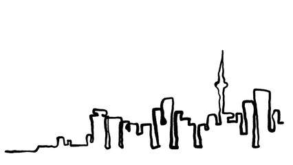 brush stroke hand drawn PNG image with transparent background  city skyline urban cityscape skyscrapers