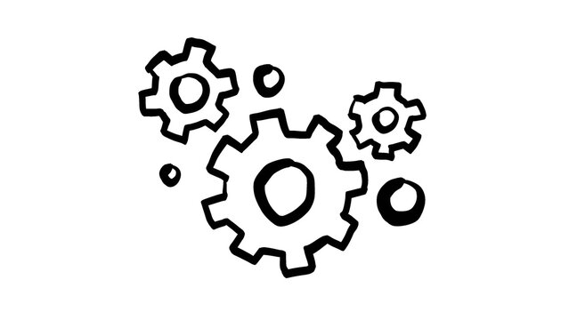 brush stroke hand drawn PNG image with transparent background business icon of gears