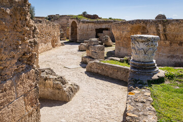 Fototapeta na wymiar Roman ruins of the Baths of Antoninus in Carthage.