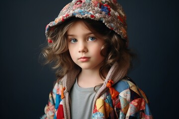 Portrait of a beautiful little girl in warm clothes. Studio shot.