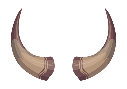 Cartoon bull horns. Wild mammal antlers, hunting trophy, bull horn isolated flat vector illustration. Ungulate animal horns