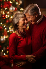 Mature couple enjoying Christmas atmosphere and generous day