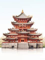 Fototapeta premium Traditional temple in the Chinese traditional style, lunar New Year festival. 3D style