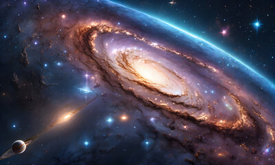 Obraz premium Beautiful Galaxy Background Design Digital Illustration Graphic Banner Website Poster Gift Card Template